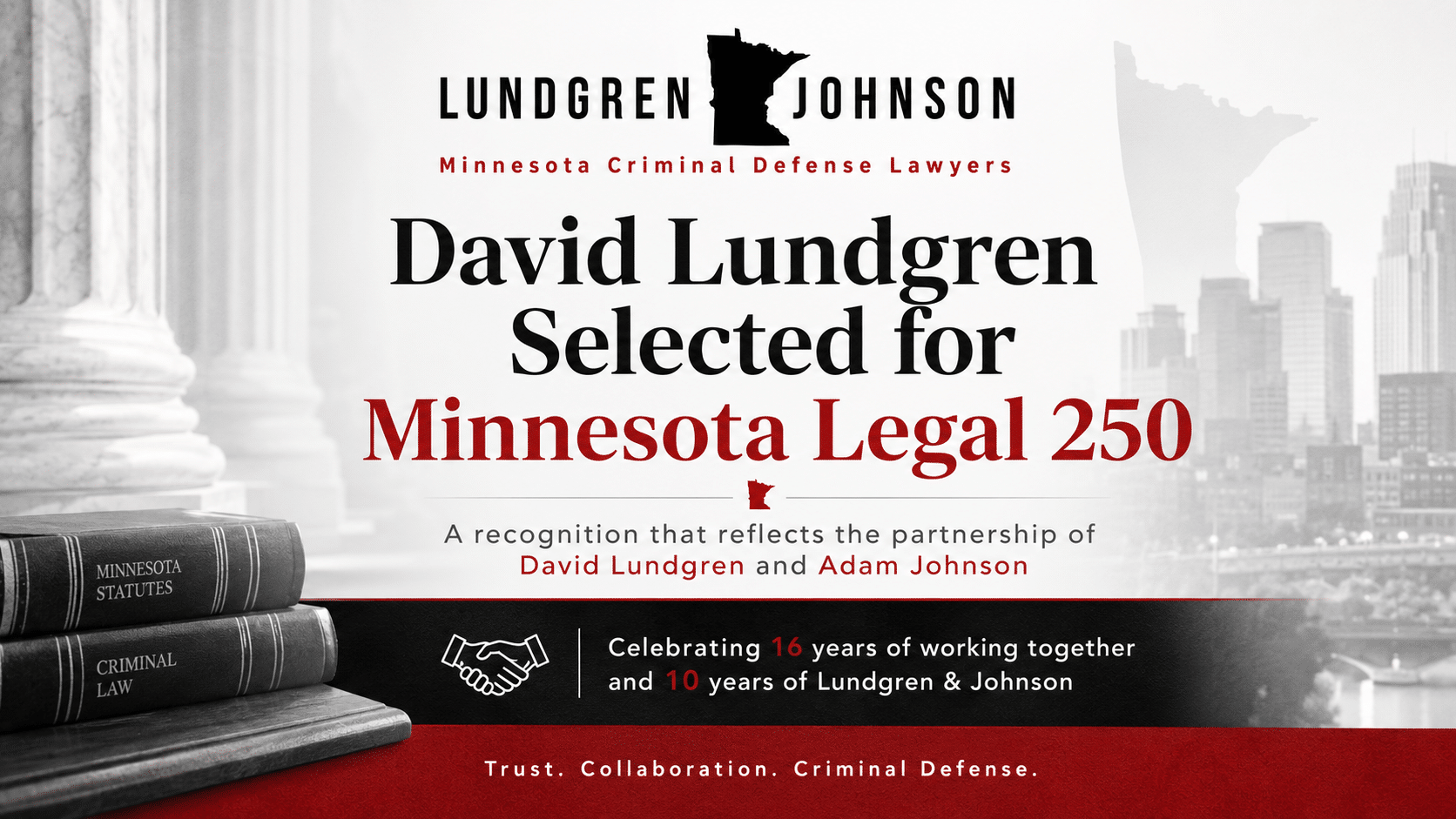 Text describing David Lundgren's selection to Minnesota Legal 250 list of influential lawyers in the legal community in 2026